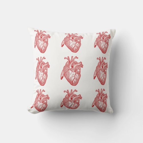 Red Antique Anatomical Heart Throw Pillow