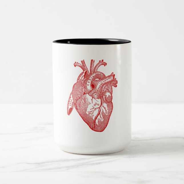 Red Antique Anatomical Heart Two-Tone Coffee Mug (Center)