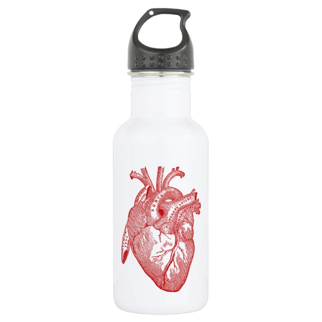 Red Antique Anatomical Heart Water Bottle (Front)