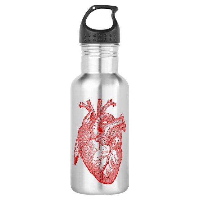 Red Antique Anatomical Heart Water Bottle (Front)