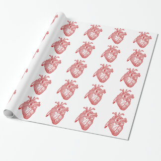Red Antique Anatomical Heart Wrapping Paper