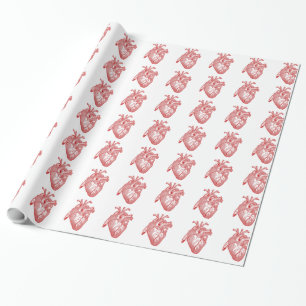 Red Antique Anatomical Heart Wrapping Paper
