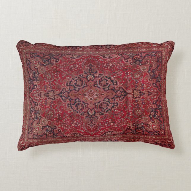 Red Antique Carpet Accent Pillow (Front)