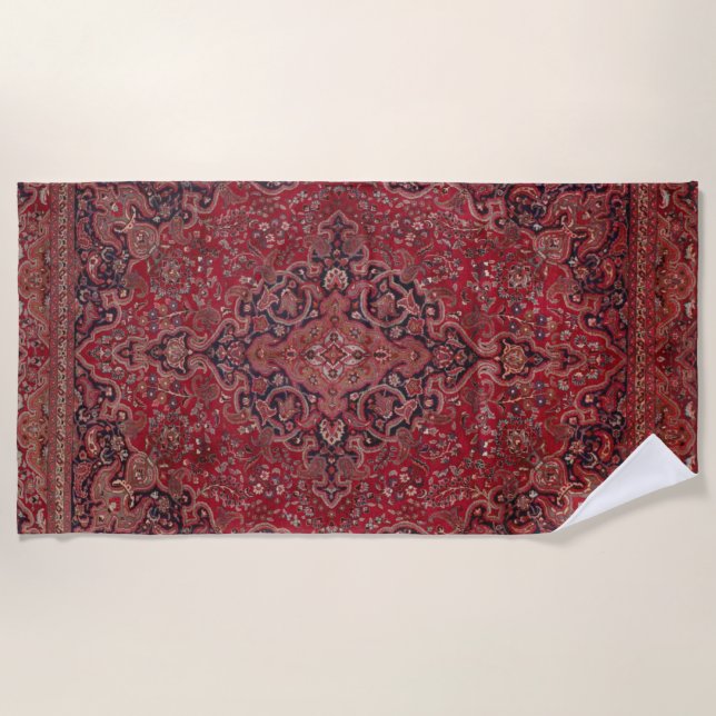 Red Antique Carpet Beach Towel (Front)