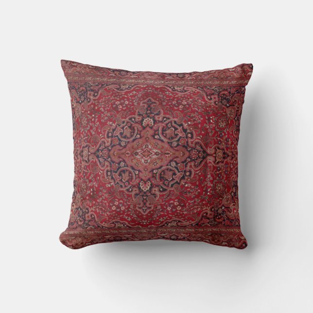 Red Antique Carpet Throw Pillow (Front)