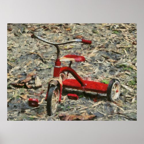 Red Antique Childs Tricycle Retro Transportation Poster