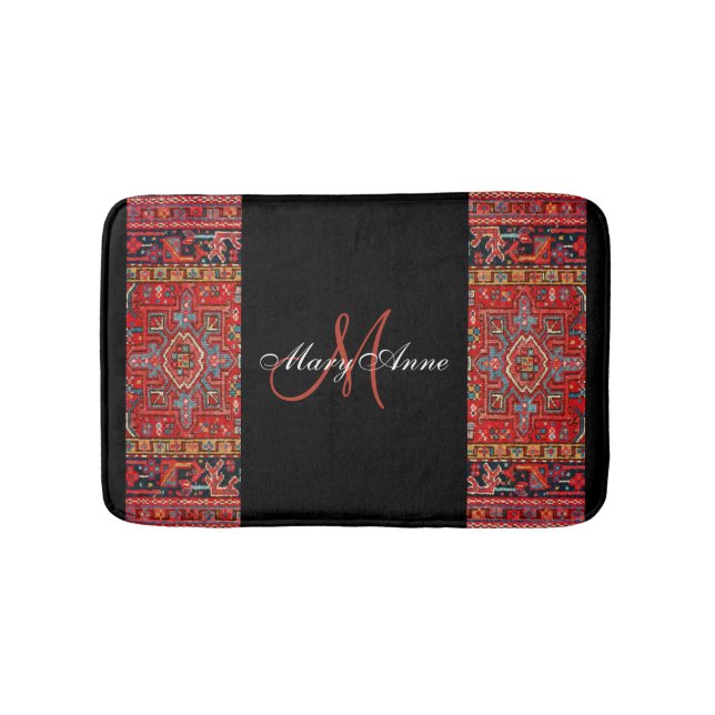 Red Antique Oriental Persian - Black- Personalized Bath Mat (Front)