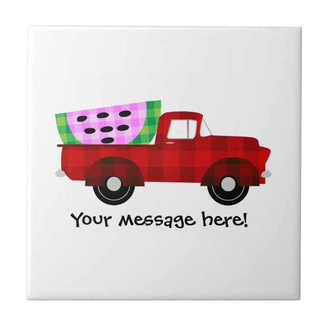 Red Antique Pickup Truck and Giant Watermelon Ceramic Tile (Front)