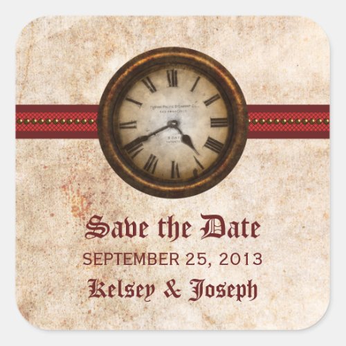Red Antique Save the Date Stickers