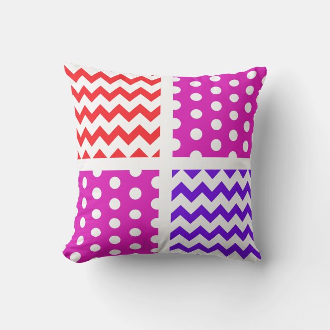 Red/Any 2 Colors/White Chevron/Polkadot Pillow (Front)