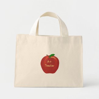 Red Apple, A+ Teacher, canvas bags