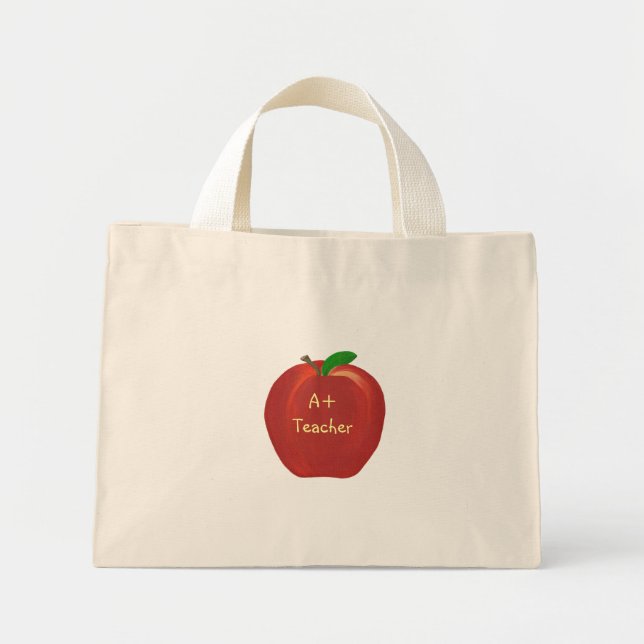 Red Apple, A+ Teacher, canvas bags (Front)