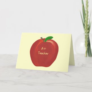 Red Apple, A+ Teacher card, custom verse Holiday Card