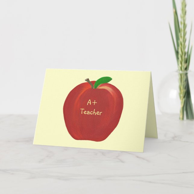 Red Apple, A+ Teacher card, custom verse Holiday Card (Front)