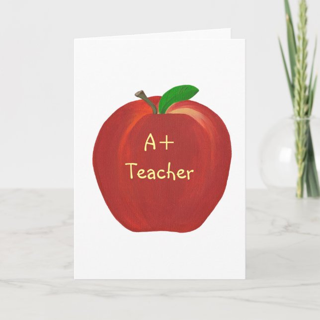 Red Apple A+ Teacher, greeting cards, blank inside Card (Front)