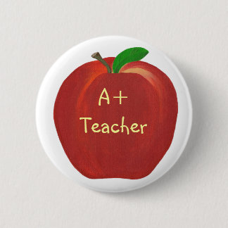 Red Apple, A+ Teacher pin on buttons