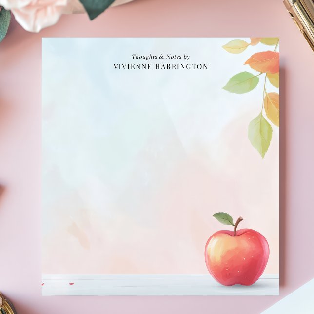 Red Apple and Autumn Leaves Personalized  Notepad (Creator Uploaded)