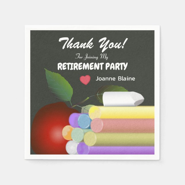 Red Apple and Chalk | Retired Teacher Napkins (Front)