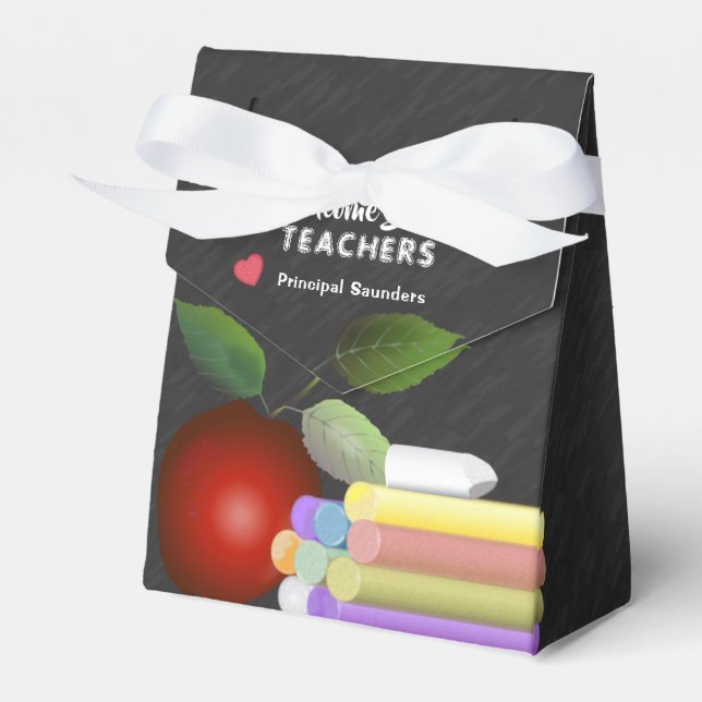 Red Apple and Chalk | Teacher Appreciation Favor Boxes (Front Side)