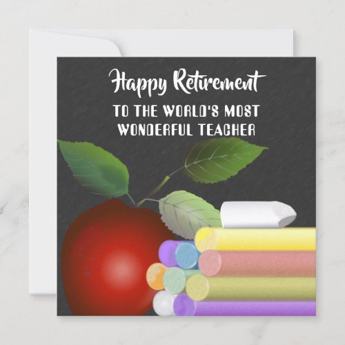Red Apple and Chalk  Teacher Retirement Card