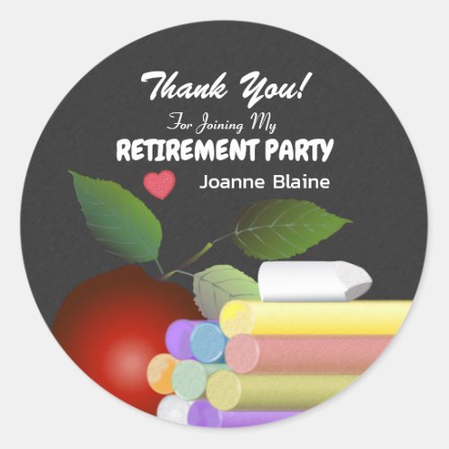 Red Apple and Chalk  Teacher Retirement Classic Round Sticker