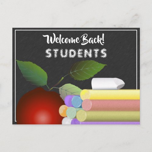 Red Apple and Chalk  Welcome Back To School Postcard