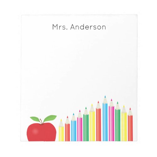 Red Apple and Colored Pencils Teacher Notepad