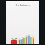 Red Apple and Colored Pencils Teacher Personalized Letterhead<br><div class="desc">This teacher letterhead features an illustration of a red apple and colored pencils. Custom text allows you to add the teacher's name at the top.</div>