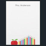 Red Apple and Colored Pencils Teacher Personalized Letterhead<br><div class="desc">This teacher letterhead features an illustration of a red apple and colored pencils. Custom text allows you to add the teacher's name at the top.</div>