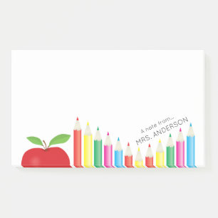 Red Apple and Colored Pencils Teacher Personalized Post-it Notes