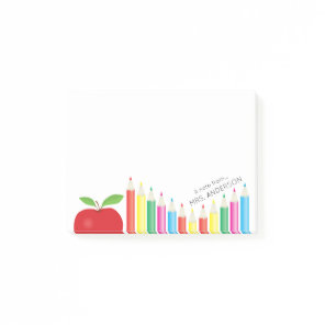 Red Apple and Colored Pencils Teacher Personalized Post-it Notes