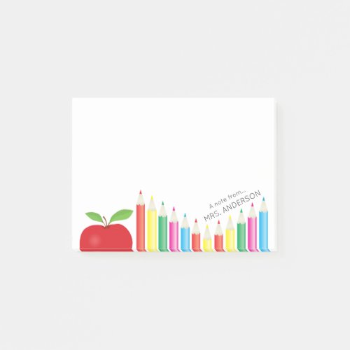 Red Apple and Colored Pencils Teacher Personalized Post_it Notes