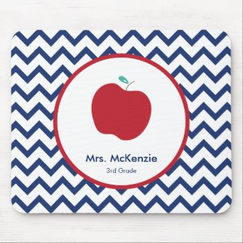 Red Apple And Navy Chevron Teacher Mousepad by DearHenryDesign at Zazzle