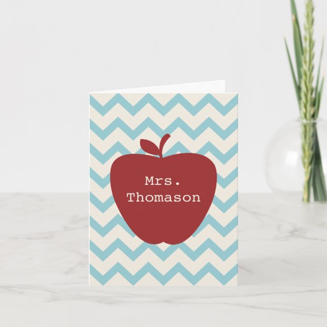 Red Apple Aqua Chevron Teacher Notecard (Front)