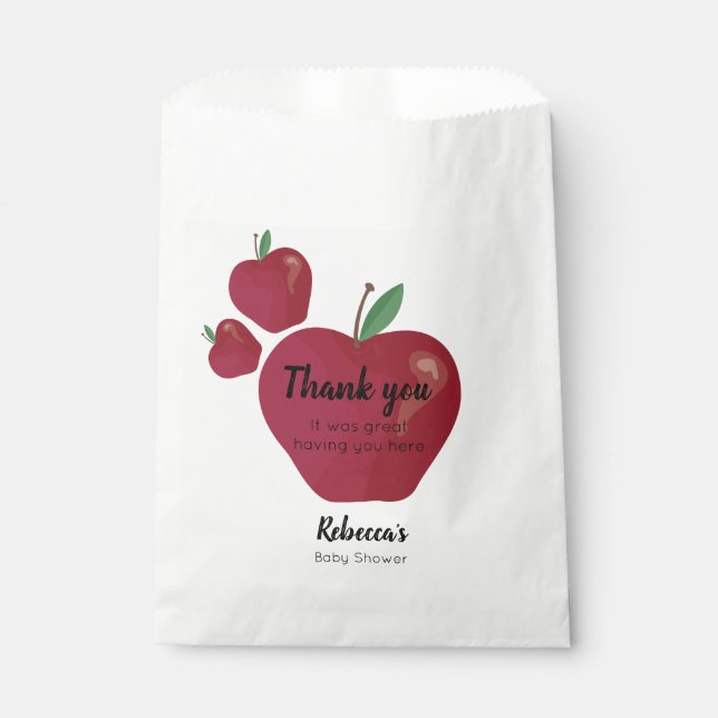 Red apple baby shower favor bag (Front)
