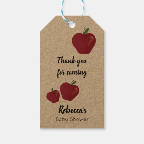 Red apple baby shower gift tags