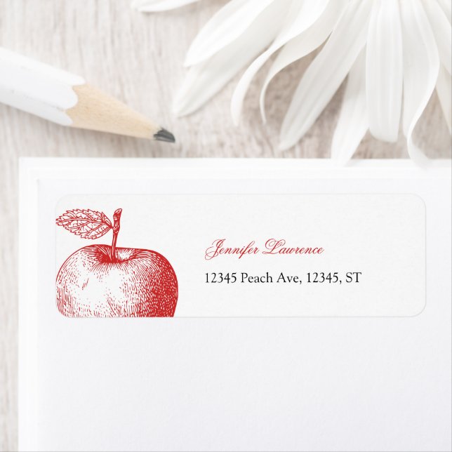 Red Apple Baby Shower Return Label (Insitu)