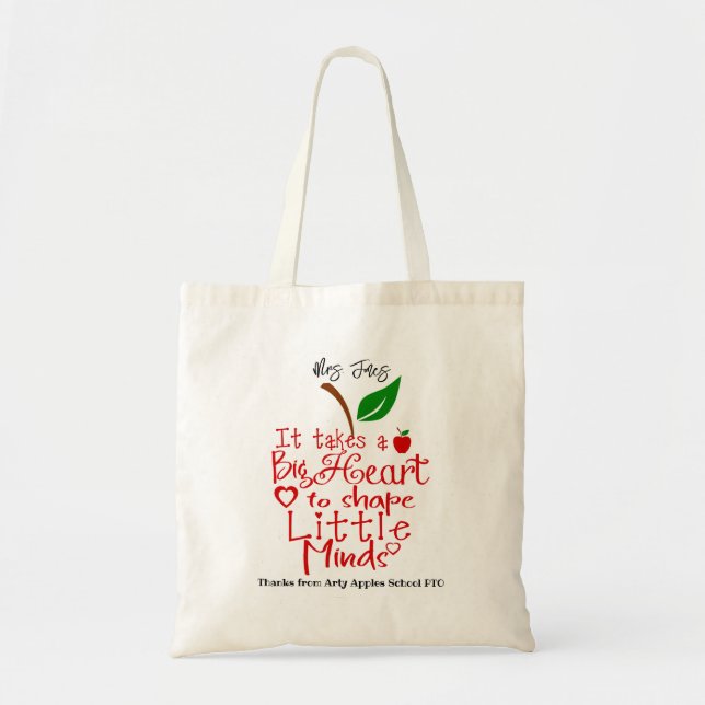 Red apple Big heart to shape little minds teacher Tote Bag (Front)