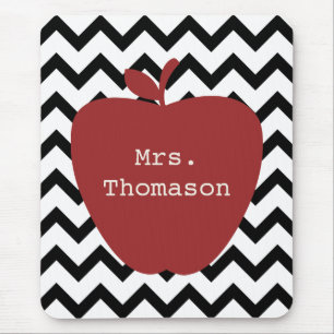 Red Apple Black & White Chevron Teacher Mouse Pad