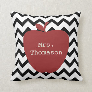 Red Apple Black & White Chevron Teacher Throw Pillow