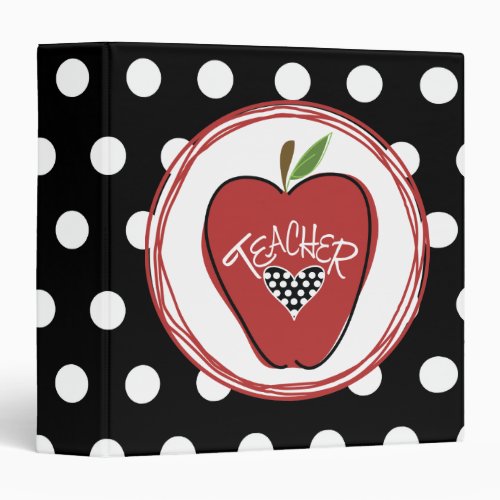 Red Apple  Black with White Polka Dots Binder