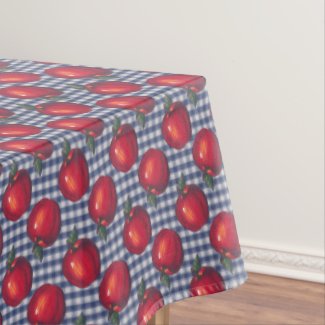 Red Apple Blue Plaid Tablecloth