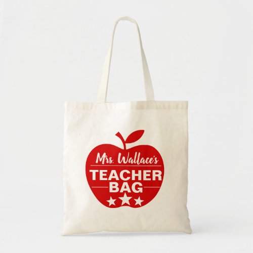 Red apple book staff  teacher fashion tote bag