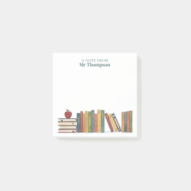 Red Apple Bookshelf Personalized Teacher Post-it Notes (Front)