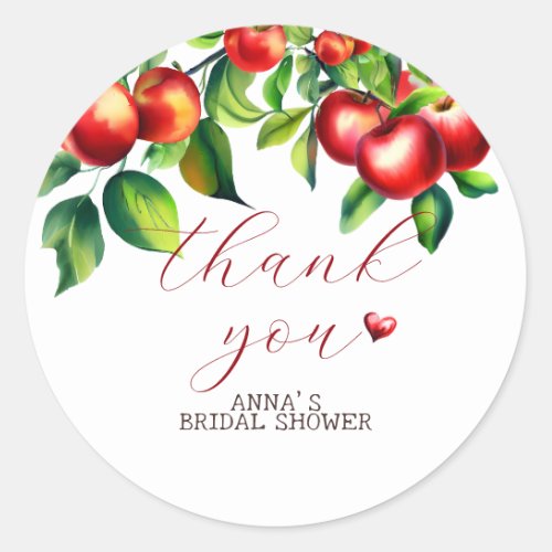 Red apple bridal shower classic round sticker