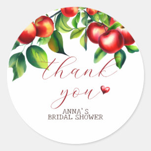 Red apple bridal shower classic round sticker