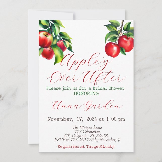 Red Apple Bridal Shower Invitation (Front)