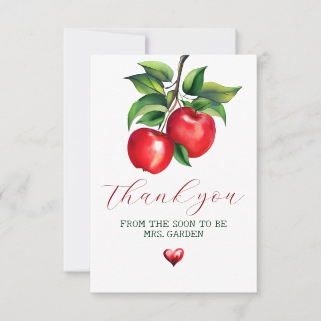 Red Apple Bridal Shower Thank You Card (Front)