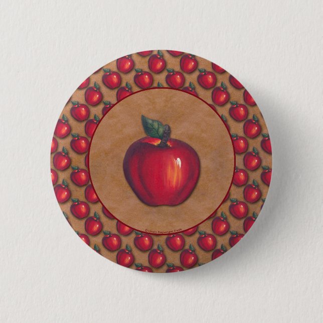 Red Apple Brown Pinback Button (Front)