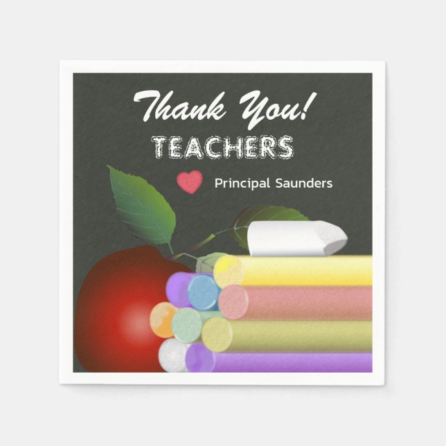 Red Apple Chalk  Teacher Appreciation | Thank You Napkins (Front)
